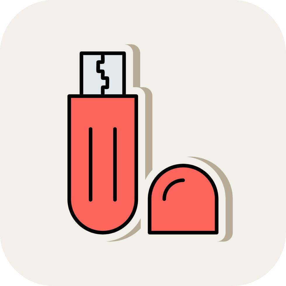 Flash Drive Line Filled White Shadow Icon vector
