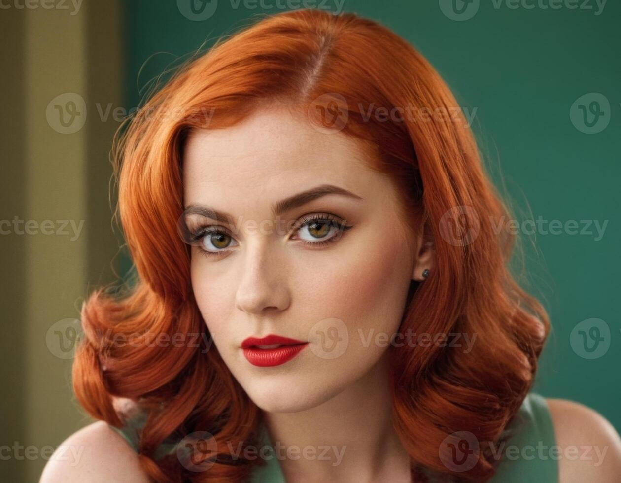 Portrait of a retro red-haired girl. photo