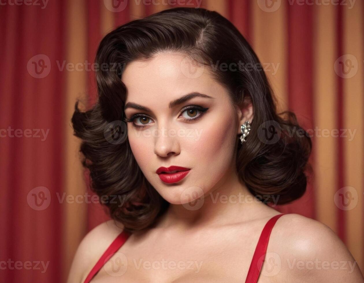 Brunette girl on a scarlet background. photo