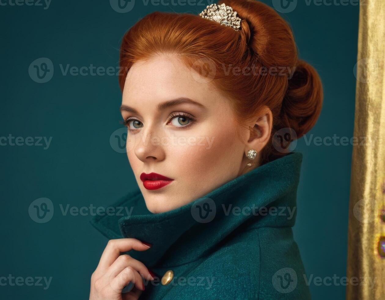 Red-haired girl in a retro look. photo