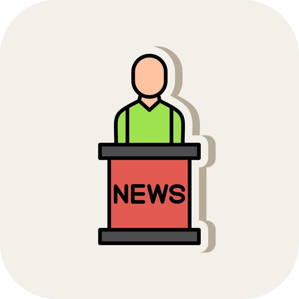 News Anchor Line Filled White Shadow Icon vector