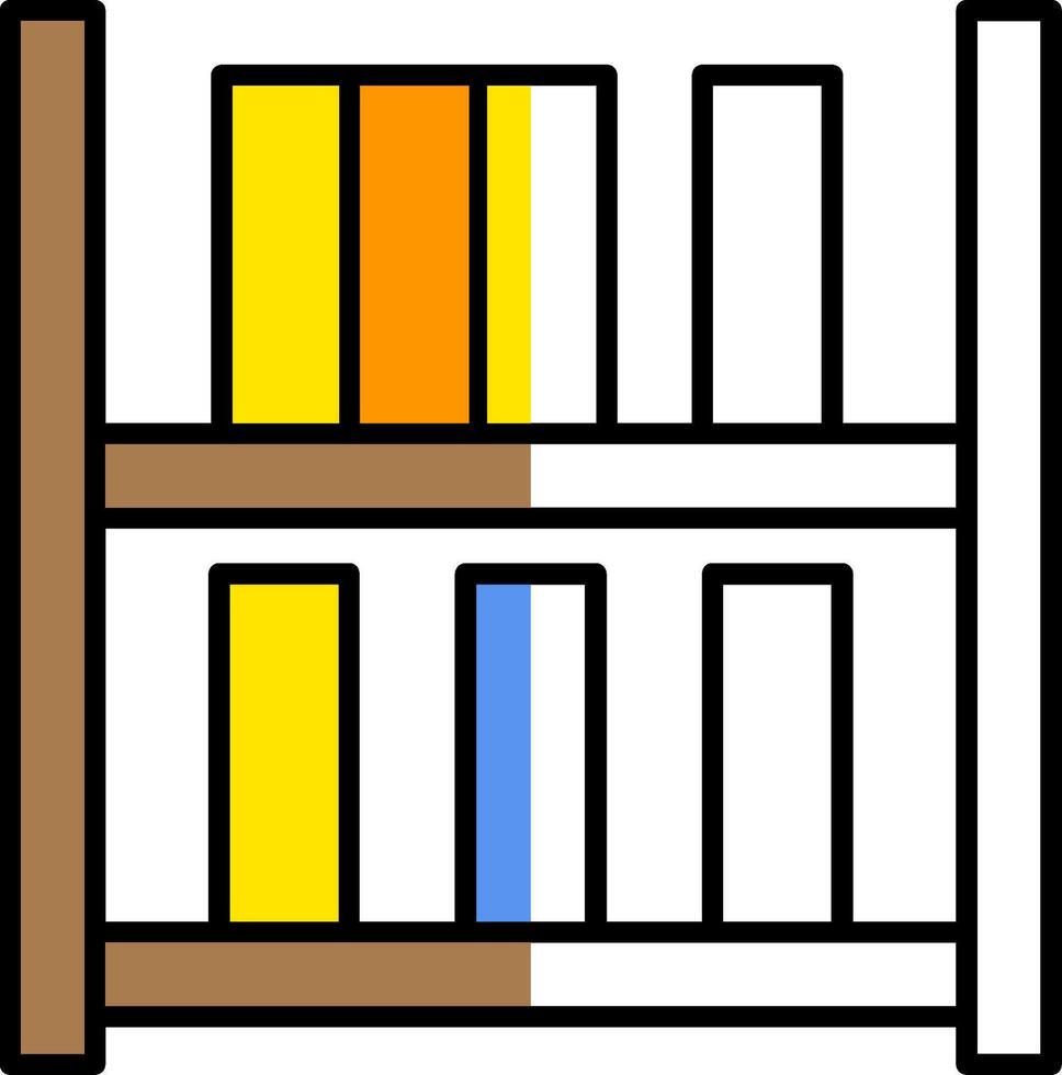 estante para libros lleno medio cortar icono vector