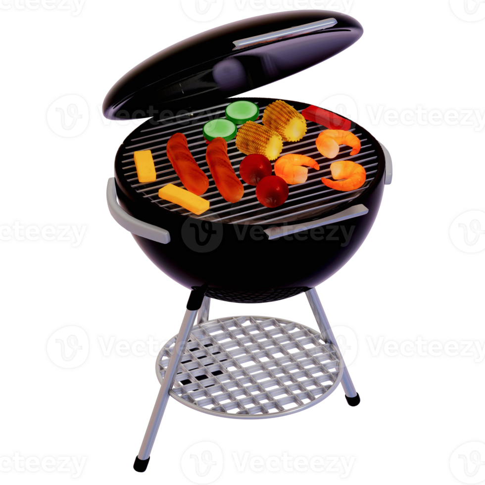 BBQ Grill for camping , stainless steel with BBQ grill on transparent background , 3D Rendering png
