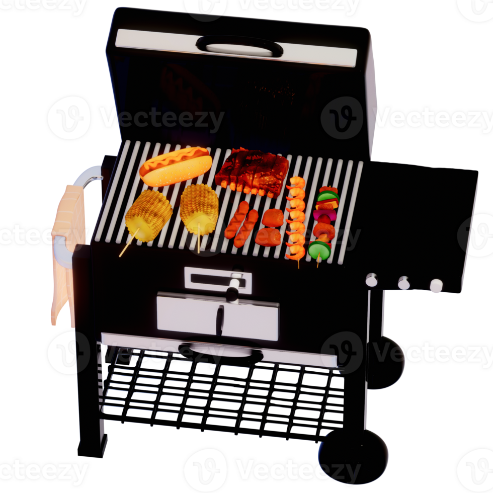 BBQ Grill for camping , stainless steel with BBQ grill on transparent background , 3D Rendering png