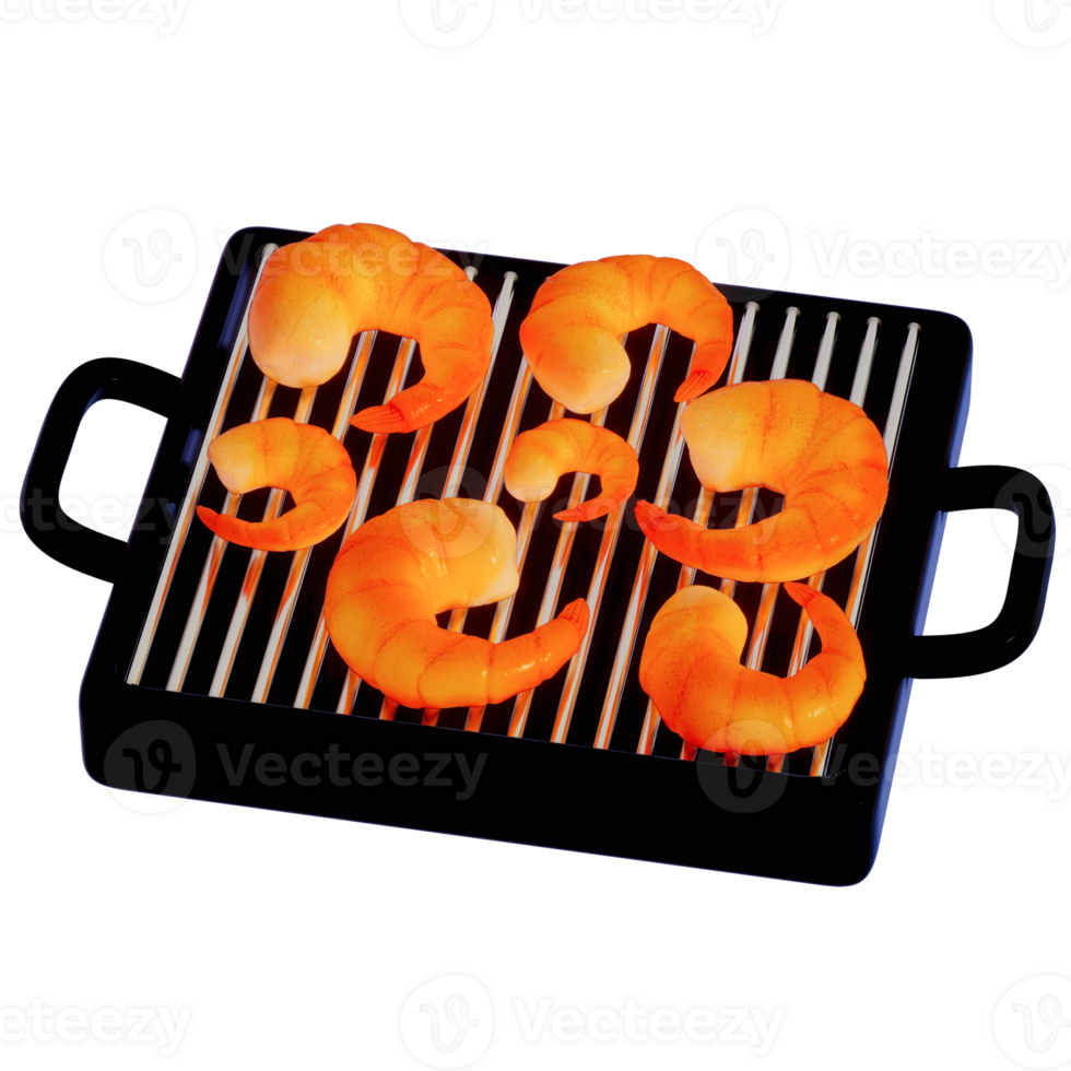 BBQ Grill for camping , Grilling Shrimp on transparent background , 3D Rendering png