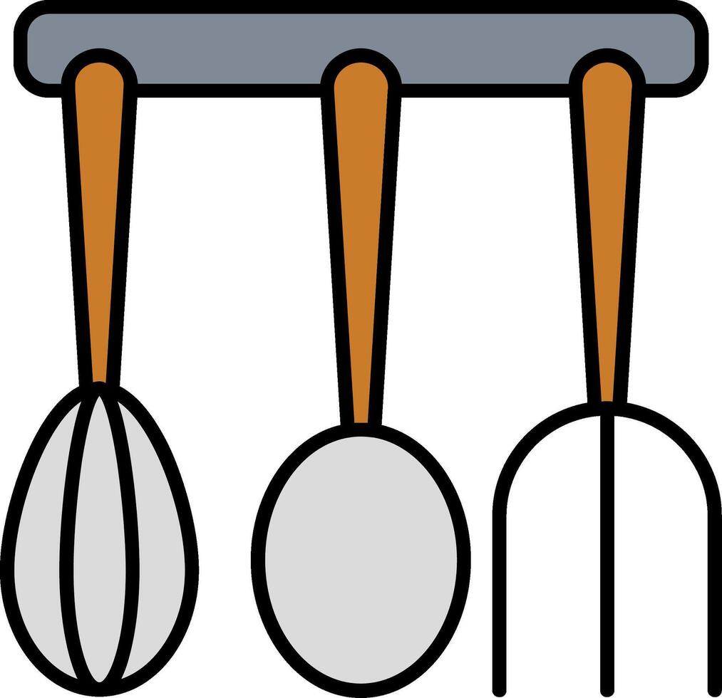 cocina utensilios línea lleno blanco sombra icono vector