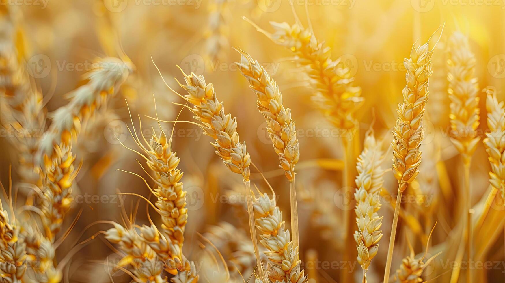 Golden wheat in the field. Grain spikes ripening in summer before the harvest photo