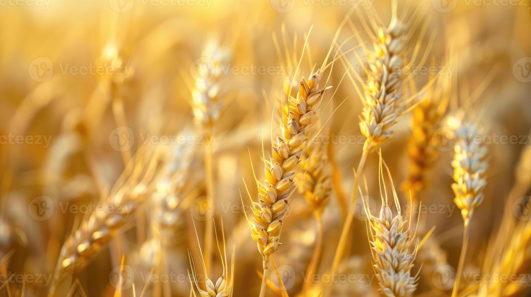 Golden wheat in the field. Grain spikes ripening in summer before the harvest photo