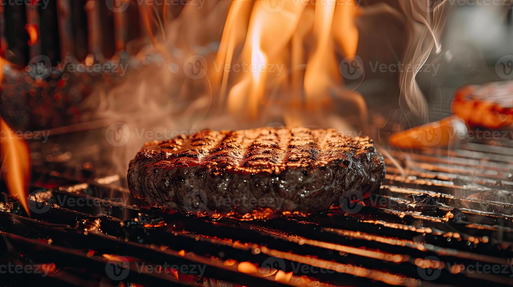 A la parrilla hamburguesa carne de vaca en el parrilla máquina foto