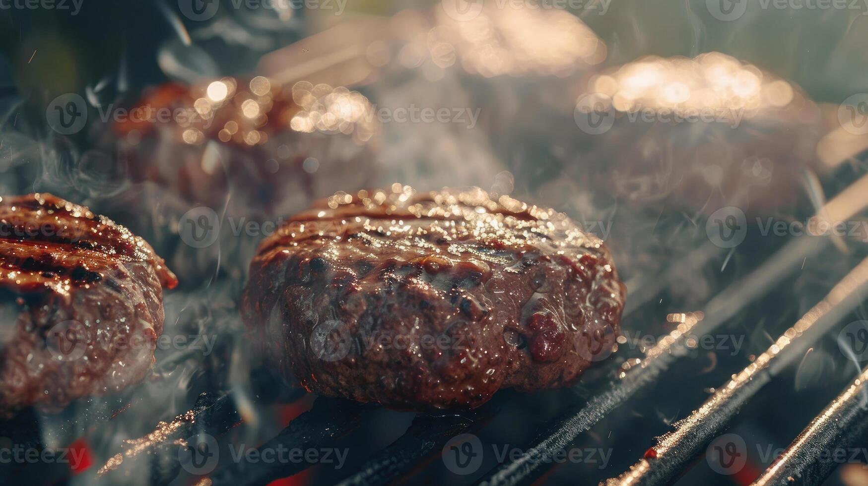 A la parrilla hamburguesa carne de vaca en el parrilla máquina foto