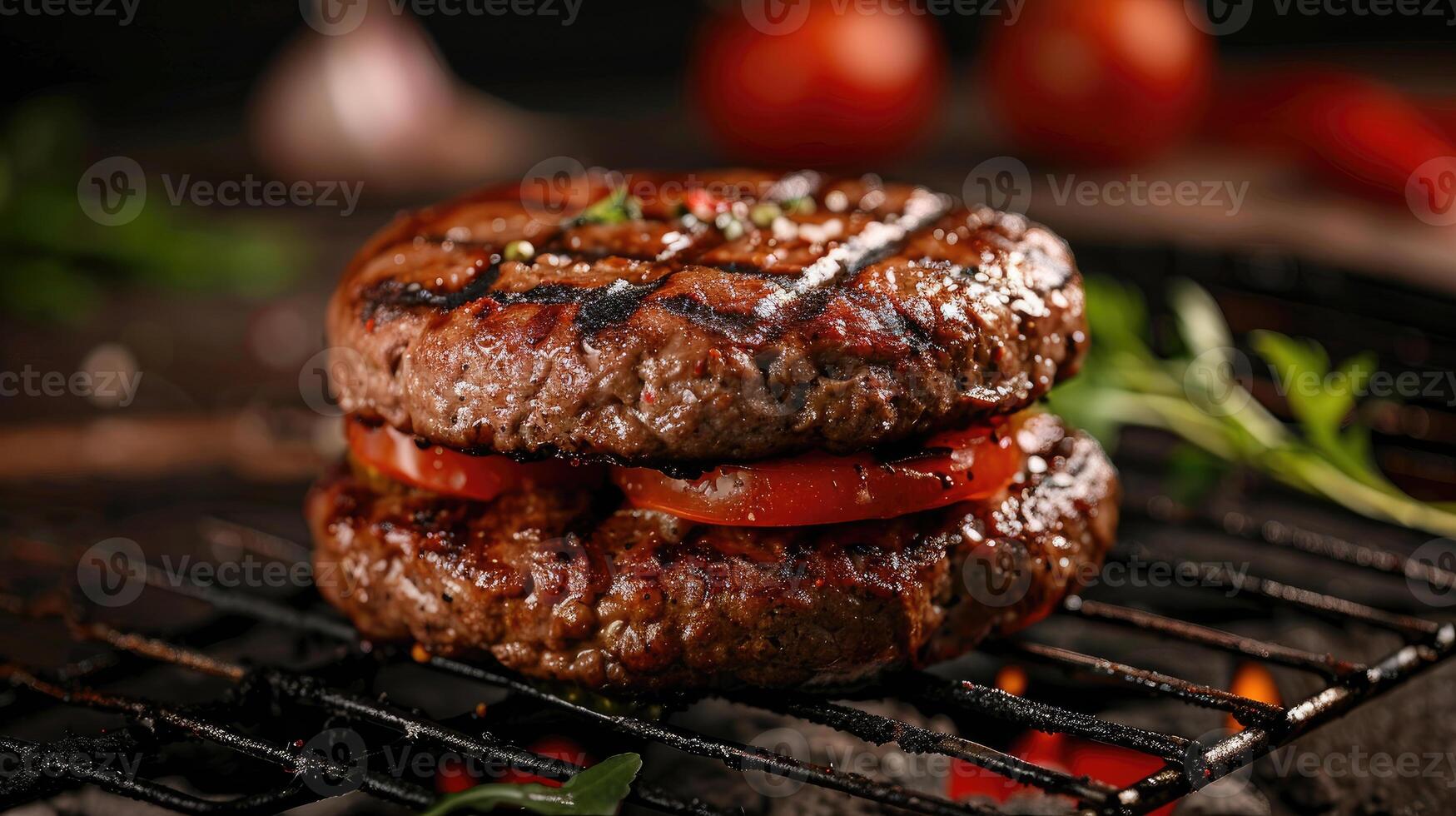 Grilled burger Beef on the grill machine photo