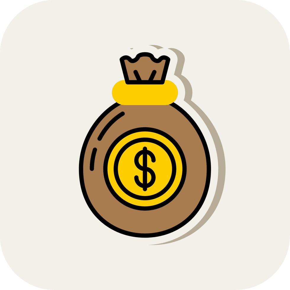 Money Bag Line Filled White Shadow Icon vector