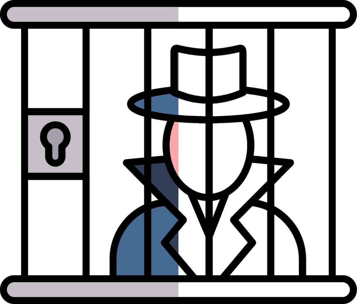 Criminal behind bars Filled Half Cut Icon vector