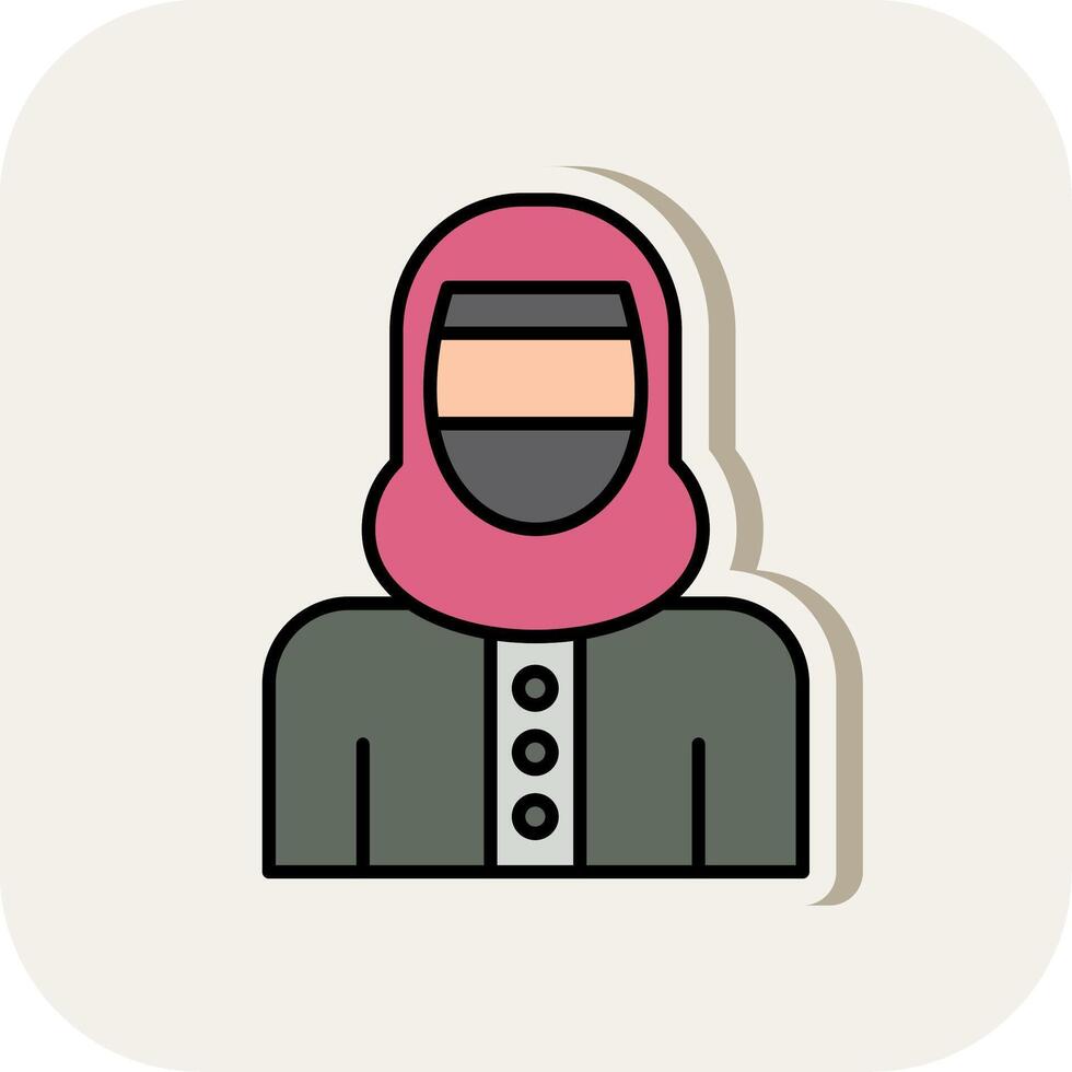 mujer con niqab línea lleno blanco sombra icono vector