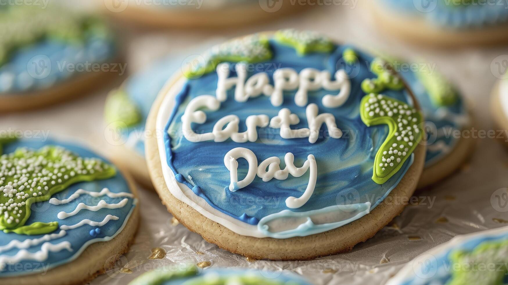 Earth Shaped cookies with blue and green icing photo
