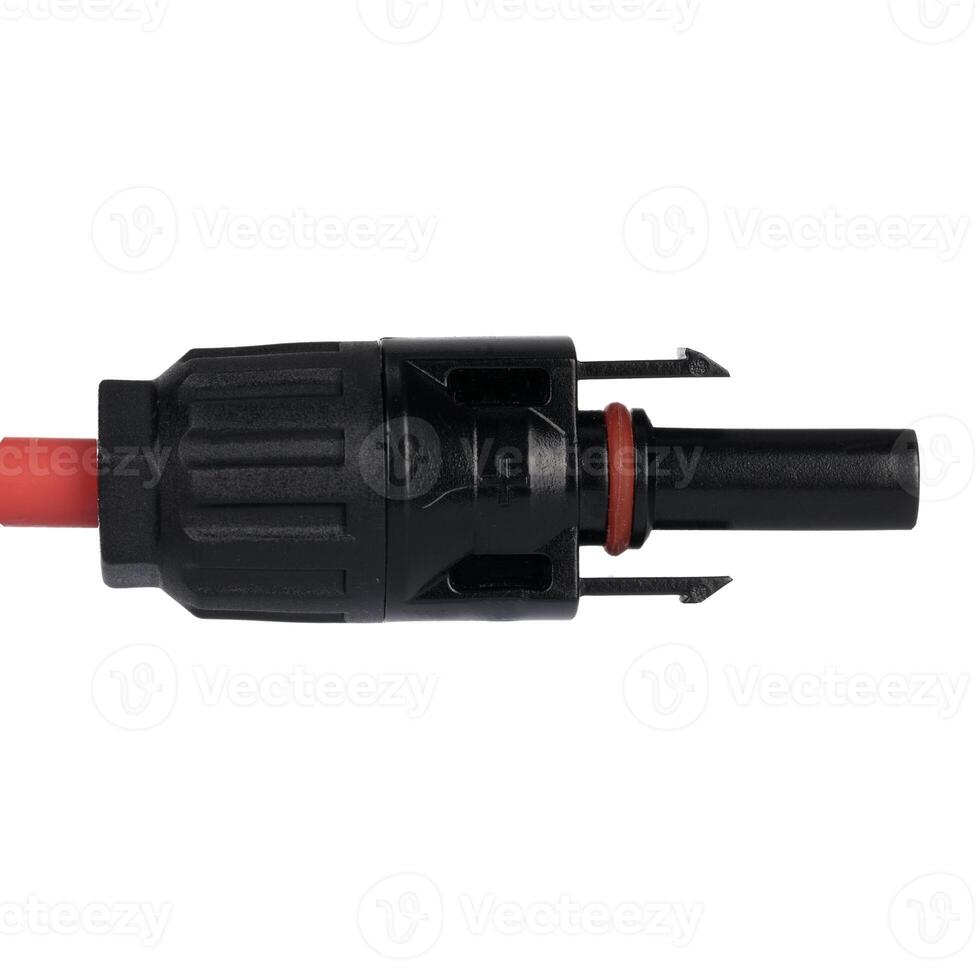 MC4 solar panel connector, Connector on Red Cable with Locking Hooks. photo