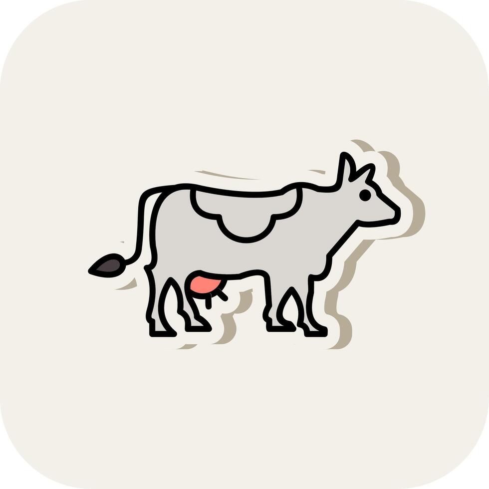 Cow Line Filled White Shadow Icon vector