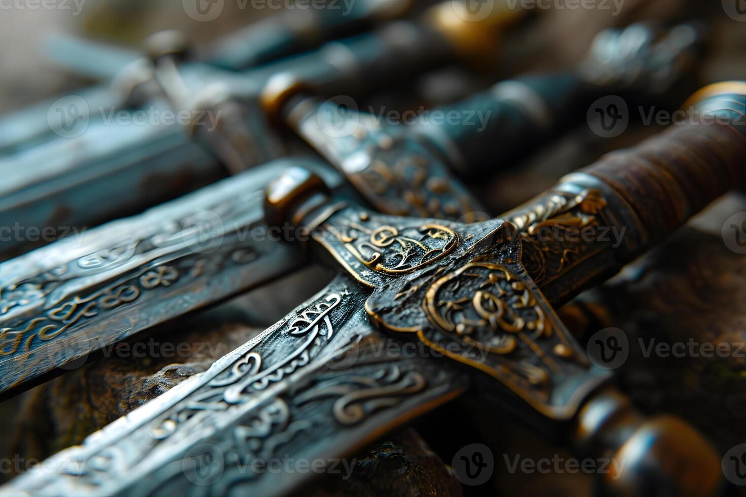 macro photo of classic sword, selective focus