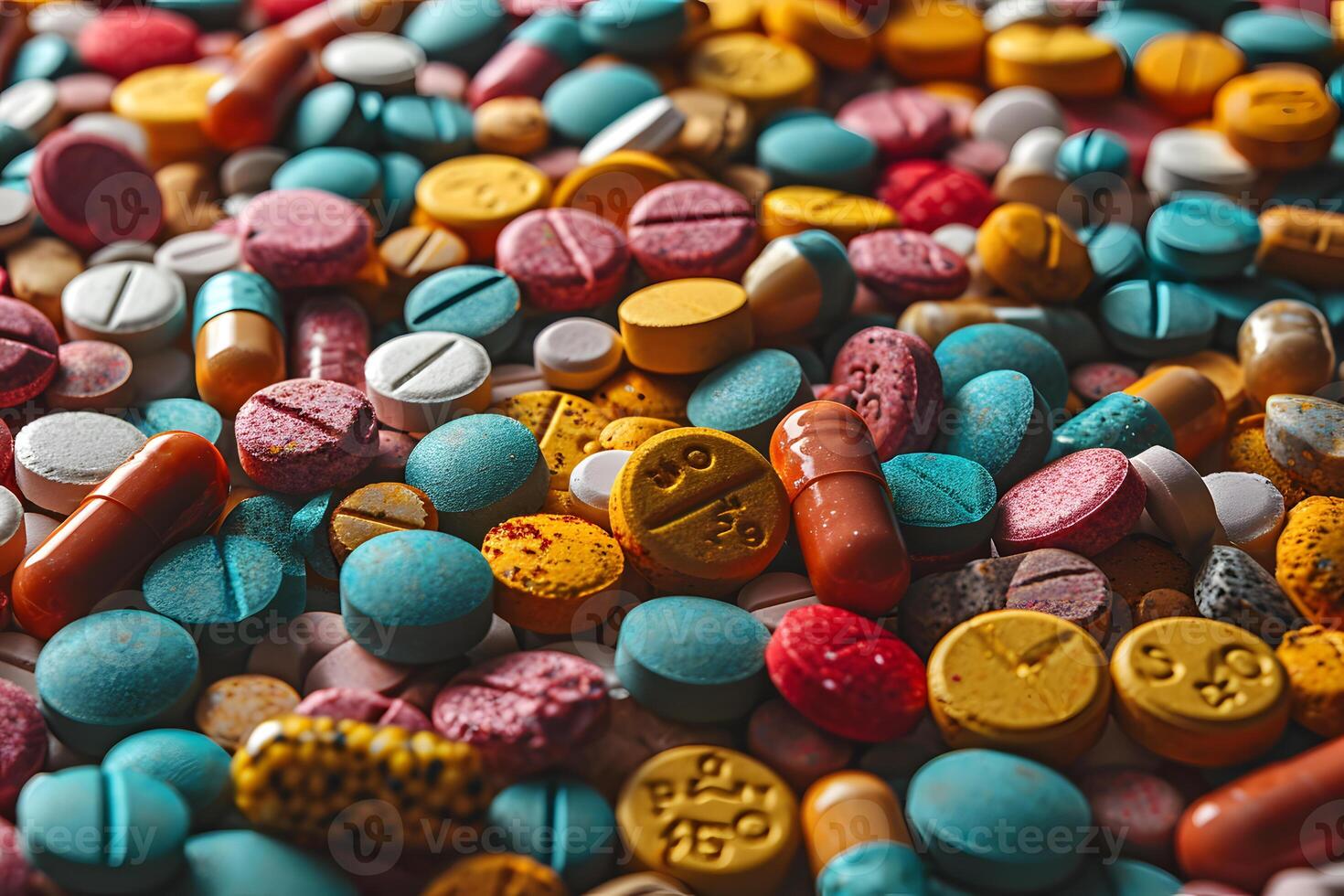pile of colorful used medicine capsule tablets, full frame photo