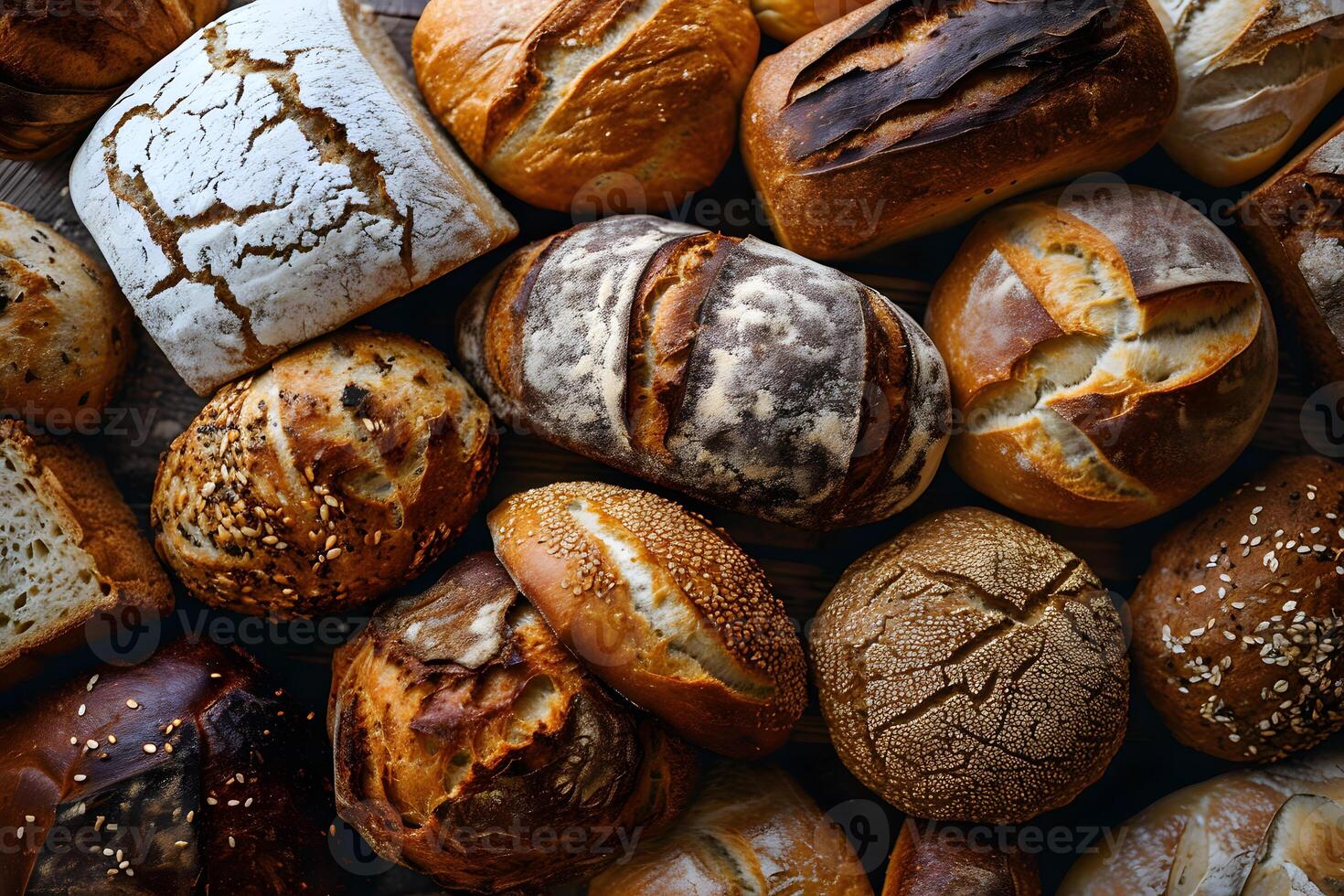 traditional fresh bakery products, top view and full frame photo
