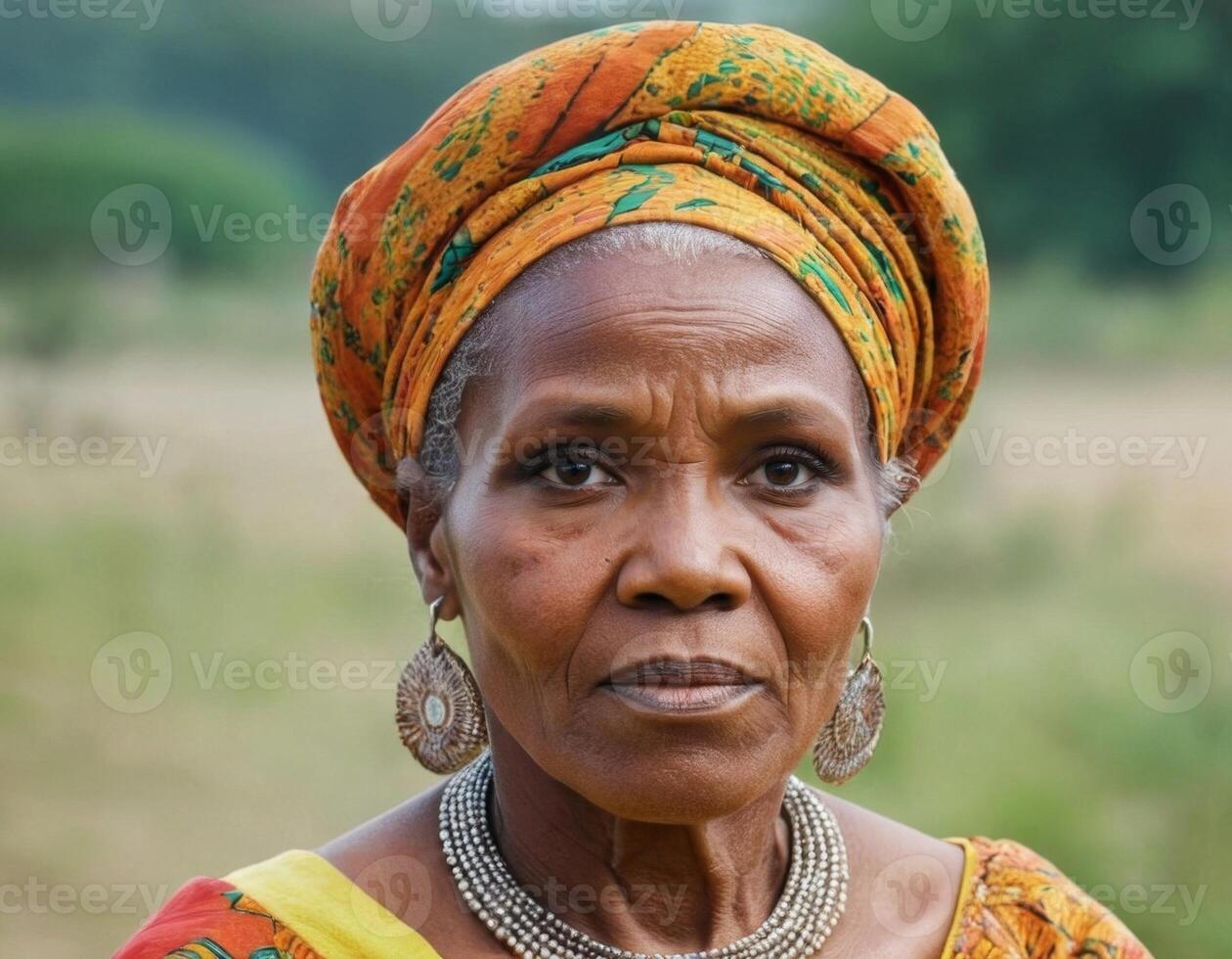 African woman in orange clothes. photo