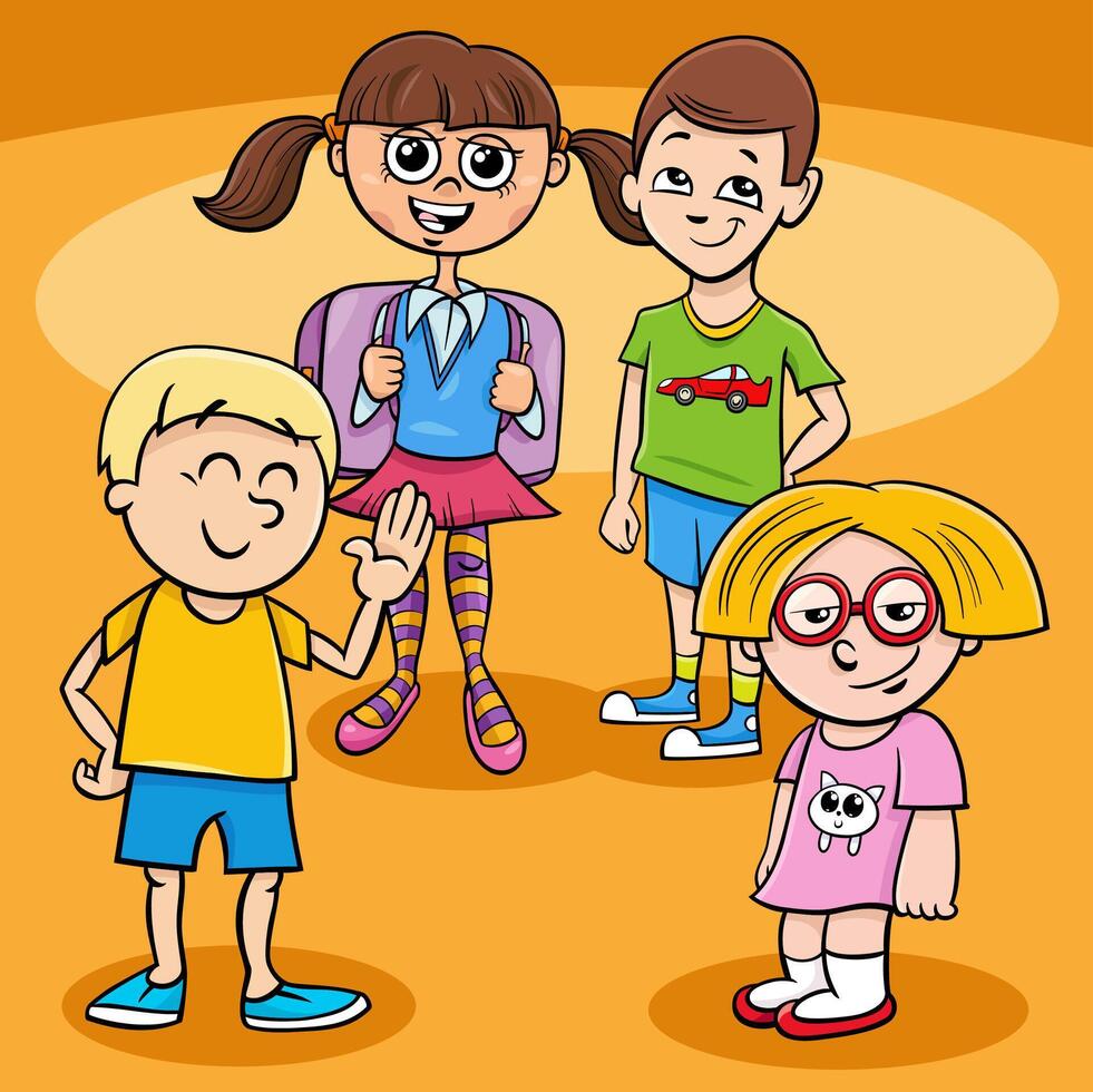 happy cartoon children or teenagers characters group vector