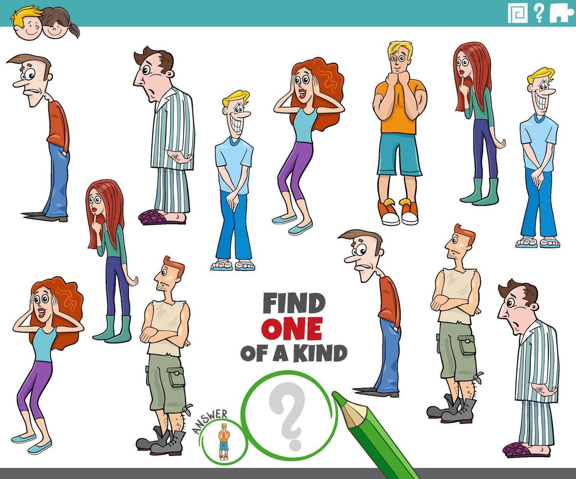 one of a kind activity with cartoon surprised young people vector