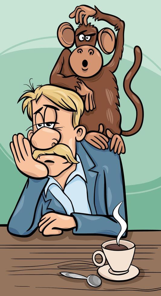monkey on your back cartoon concept illustration vector
