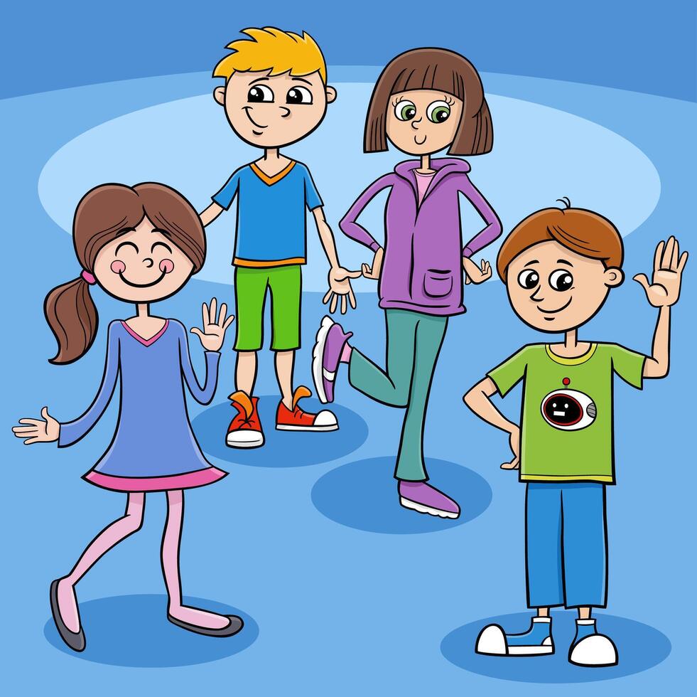 happy cartoon children or teenagers characters group vector