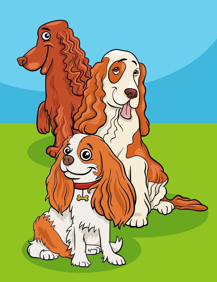 cartoon purebred spaniel dogs comic characters group vector