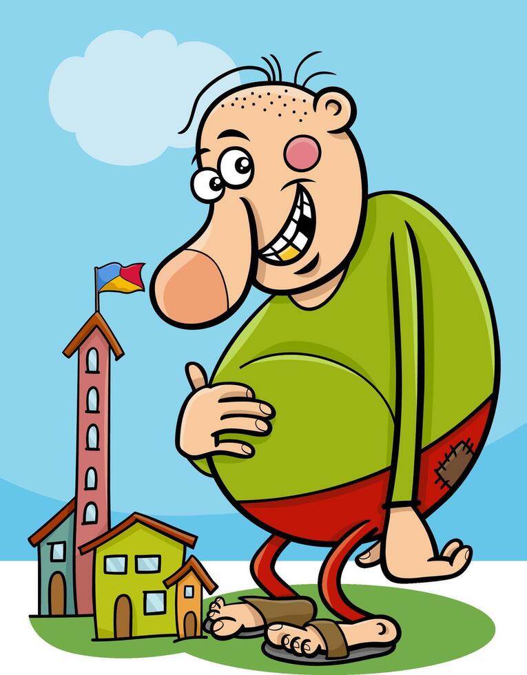 cartoon giant fantasy character and small town vector