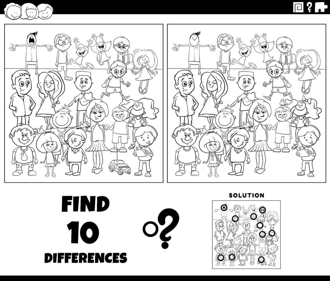 differences activity with cartoon children coloring page vector