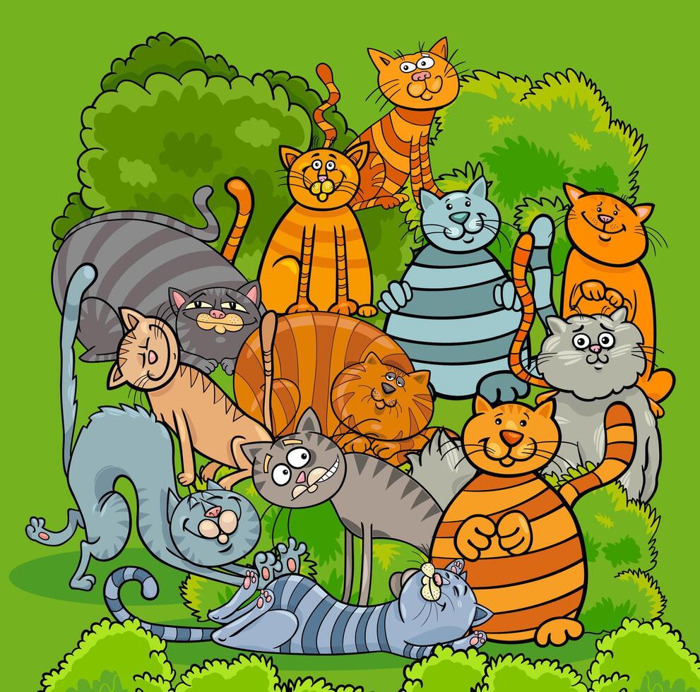 dibujos animados gatos y gatitos animal cómic caracteres grupo vector