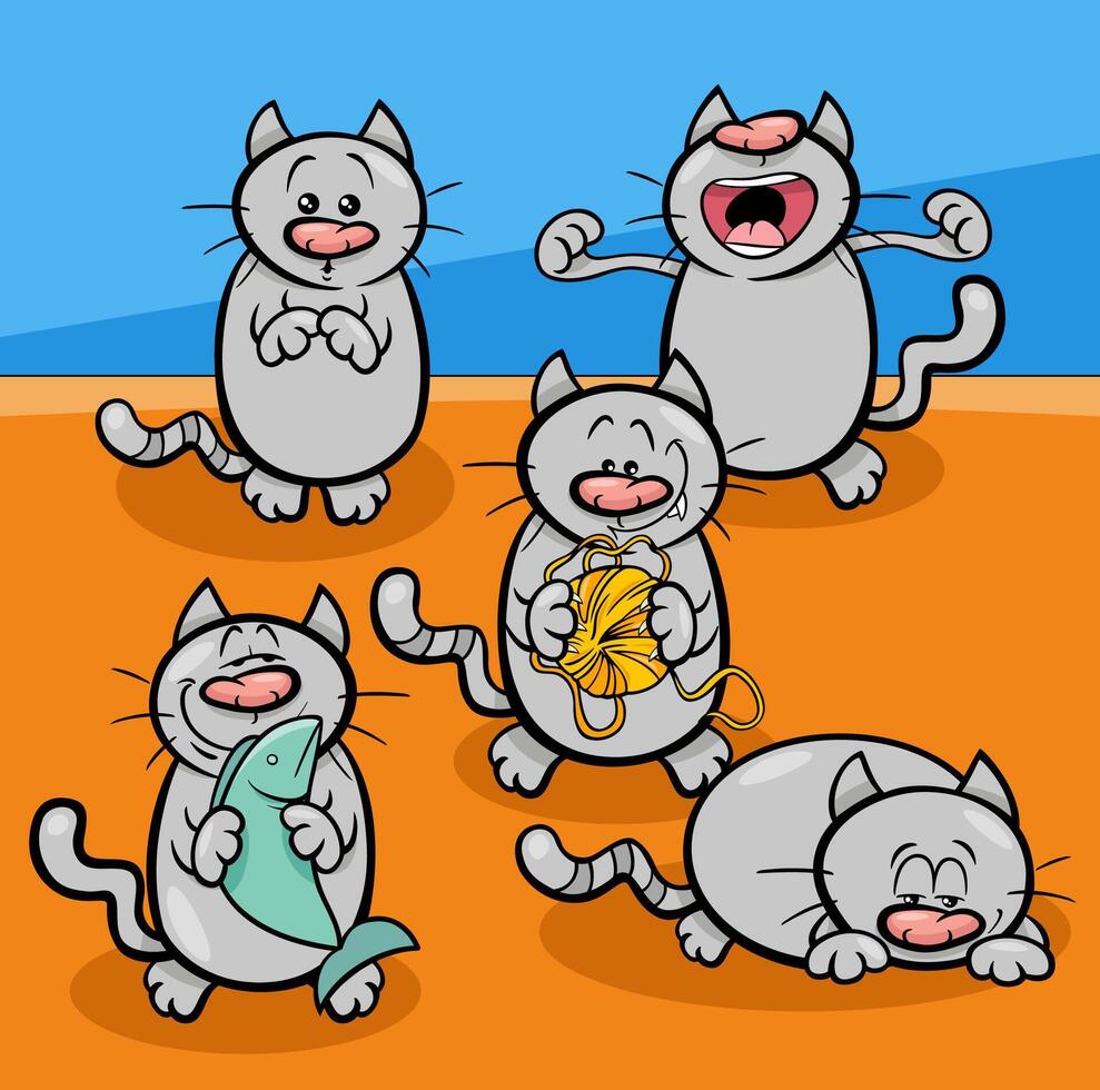 cats and kittens animal characters cartoon illustration vector