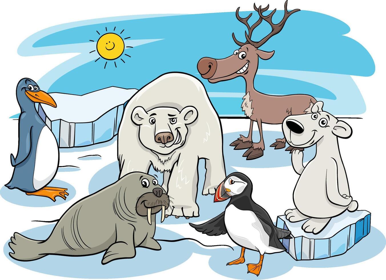 cartoon polar animals characters group vector