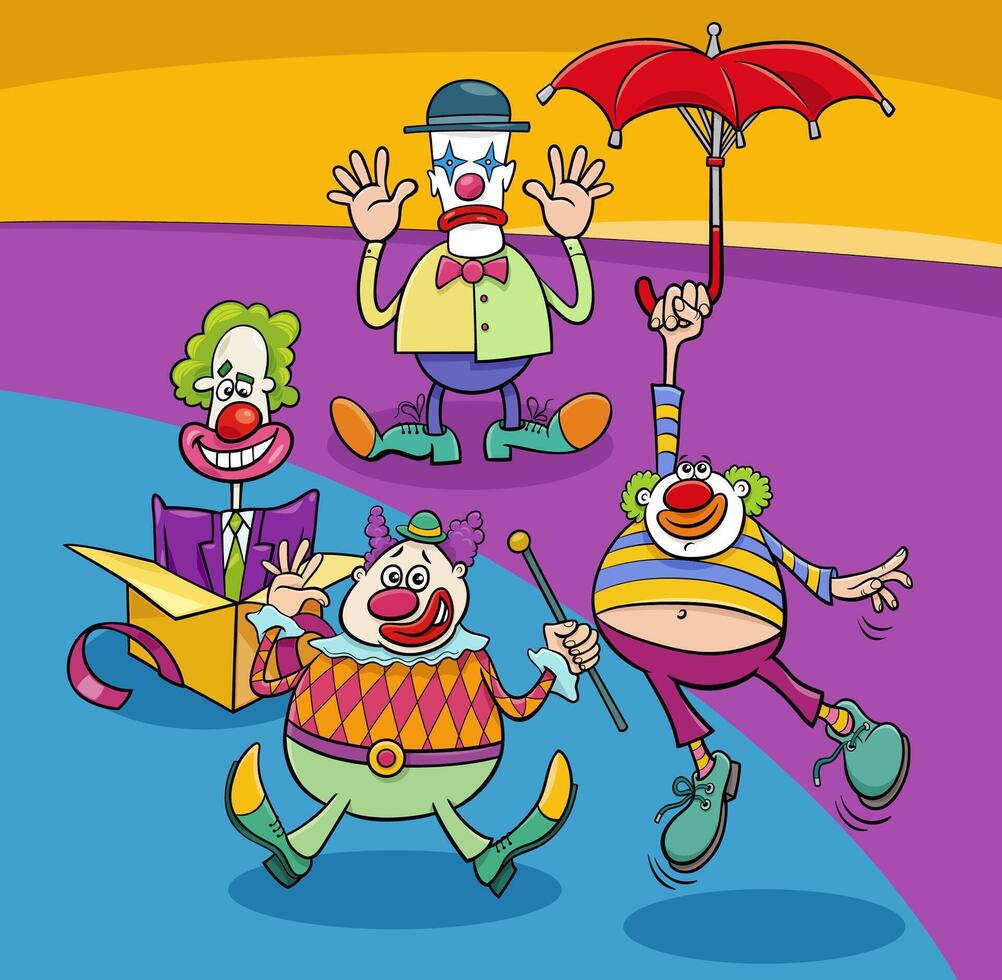 cartoon funny clowns and comedians characters group vector