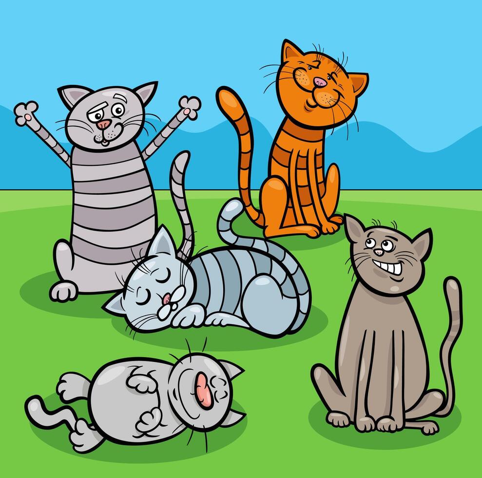 cuty cartoon cats and kittens animal characters vector