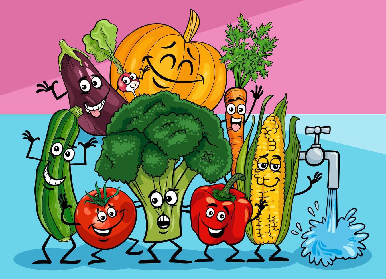 funny cartoon vegetables food objects characters group vector
