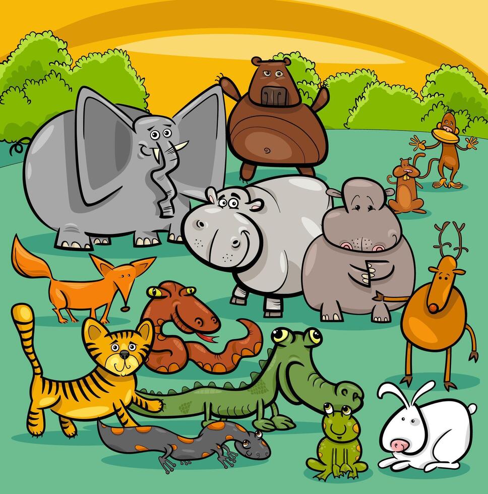 cute cartoon wild animal characters group vector