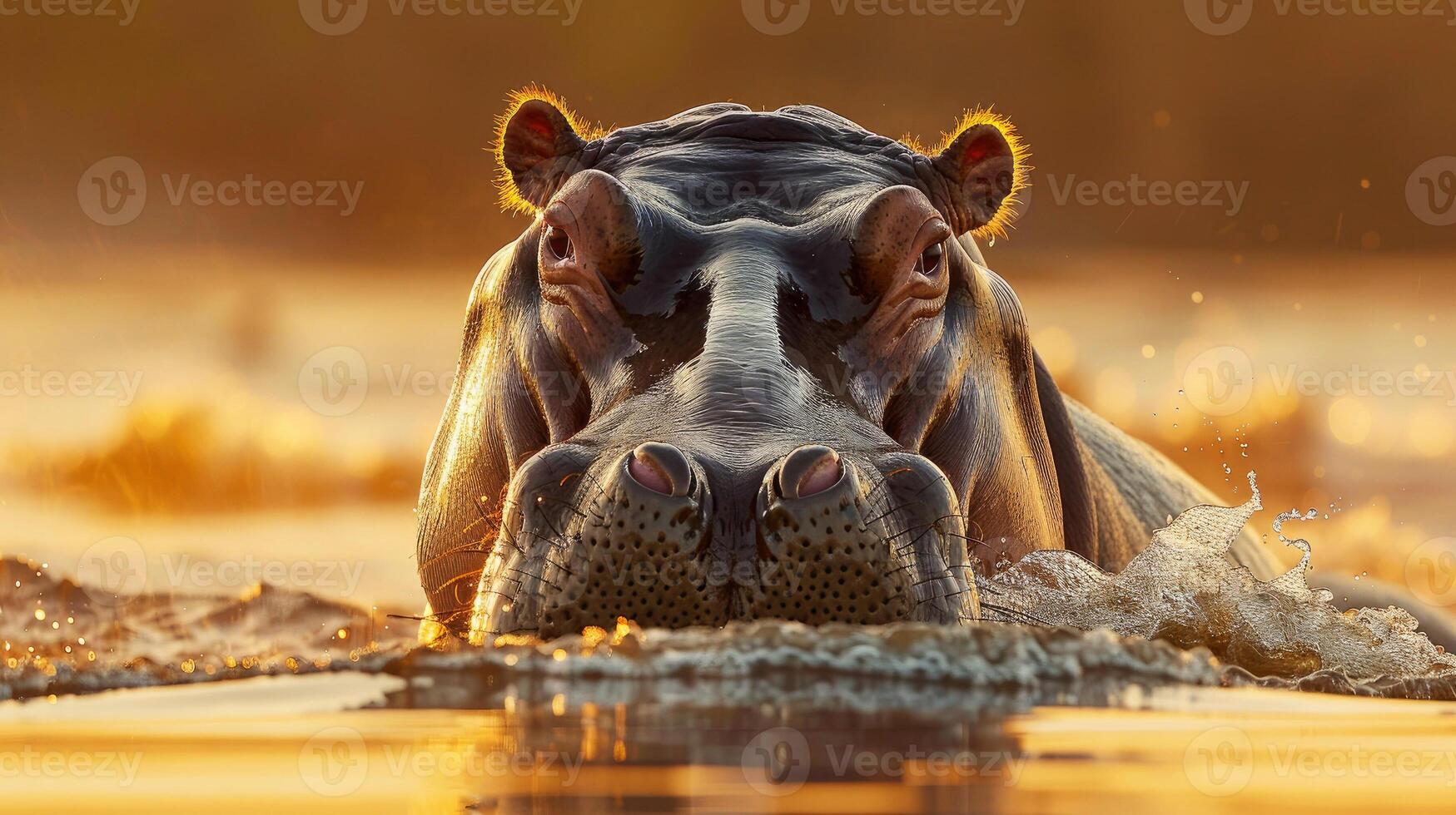Mesmerizing portrait of Hippo in its natural habitat, sense of tranquility as it gazes calmly at camera, sitting in waters of sub Saharan Africa. beauty of wildlife, tourism concept photo