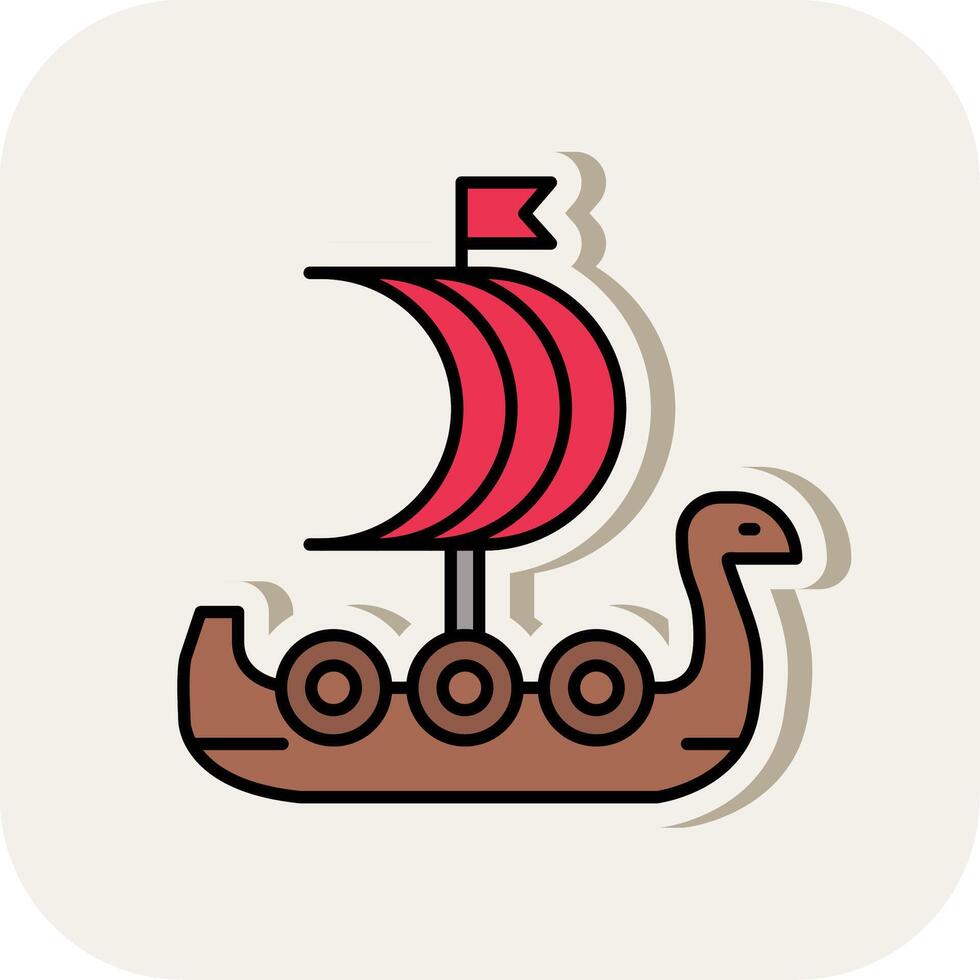 Viking Ship Line Filled White Shadow Icon vector