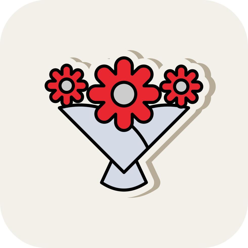 flor ramo de flores línea lleno blanco sombra icono vector