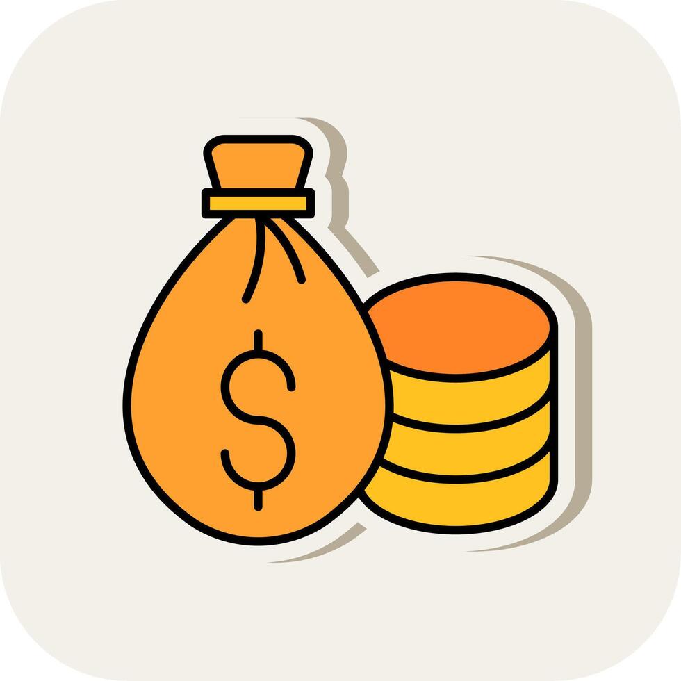 Money Bag Line Filled White Shadow Icon vector