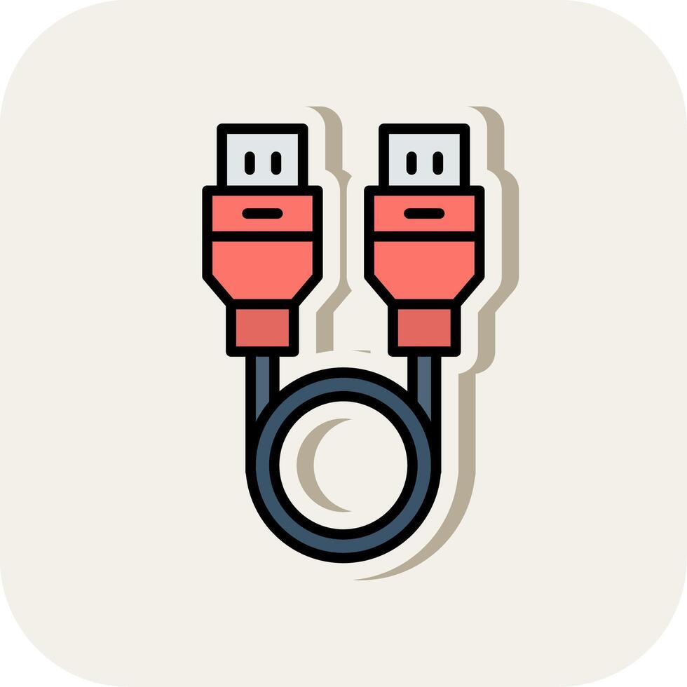 Usb Cable Line Filled White Shadow Icon vector