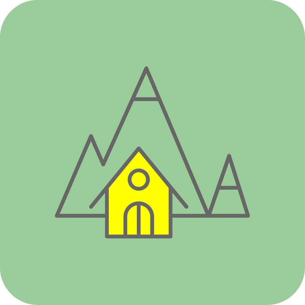 montaña casa lleno amarillo icono vector