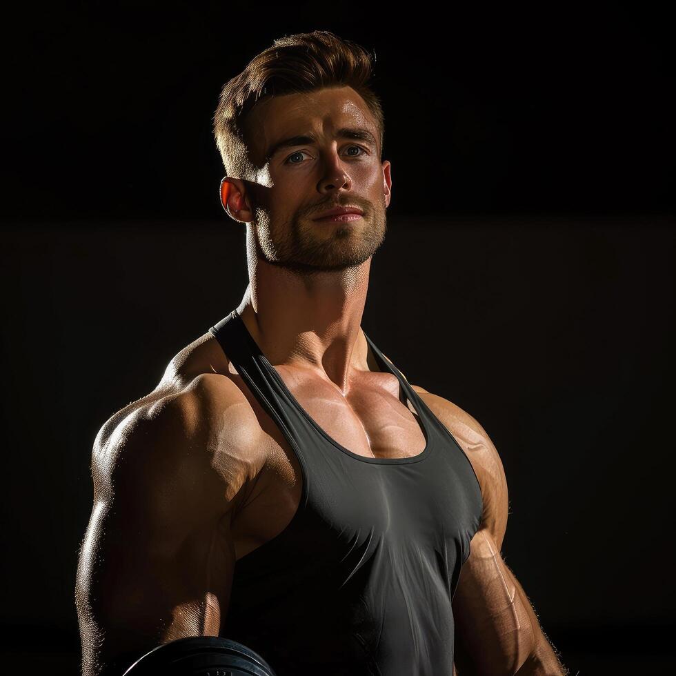 Fit Man athletic physique wearing workout attire photo