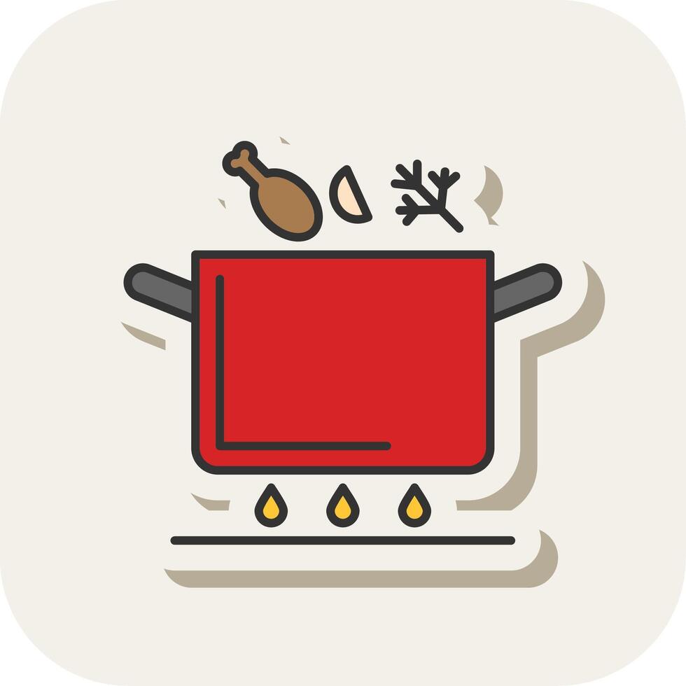 Soup Pot Line Filled White Shadow Icon vector