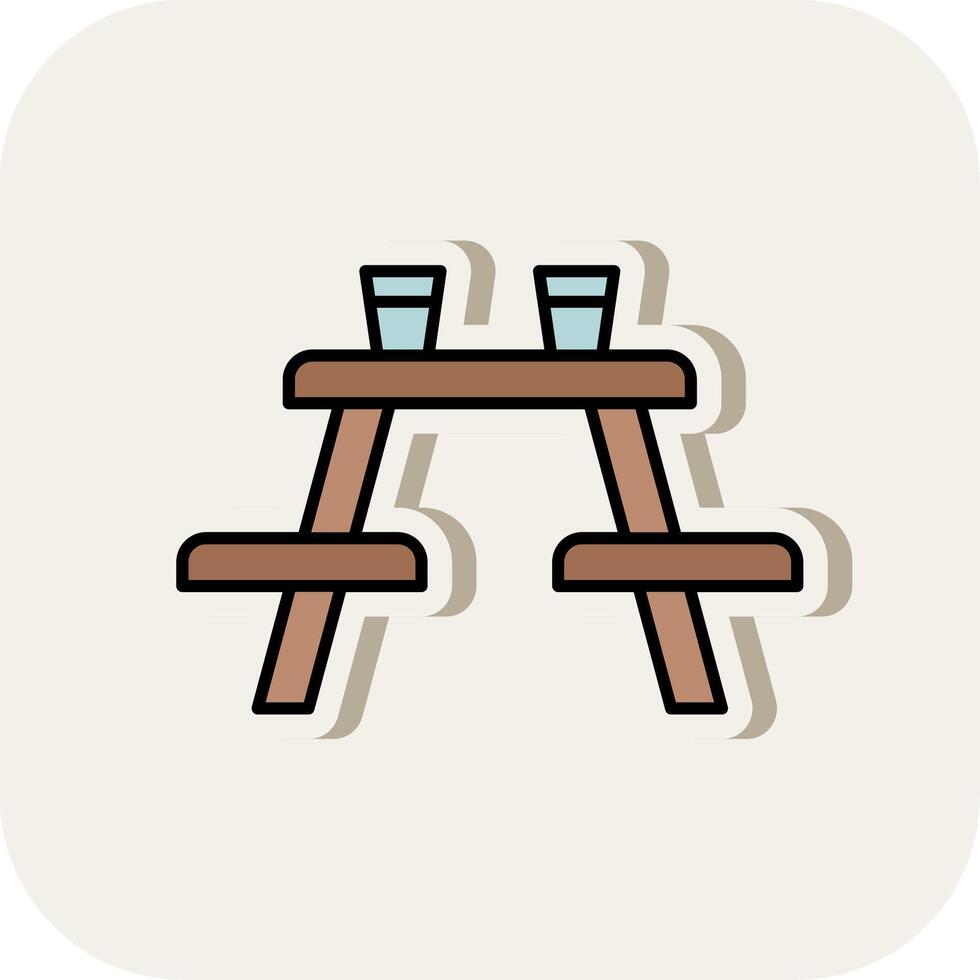 Picnic Table Line Filled White Shadow Icon vector