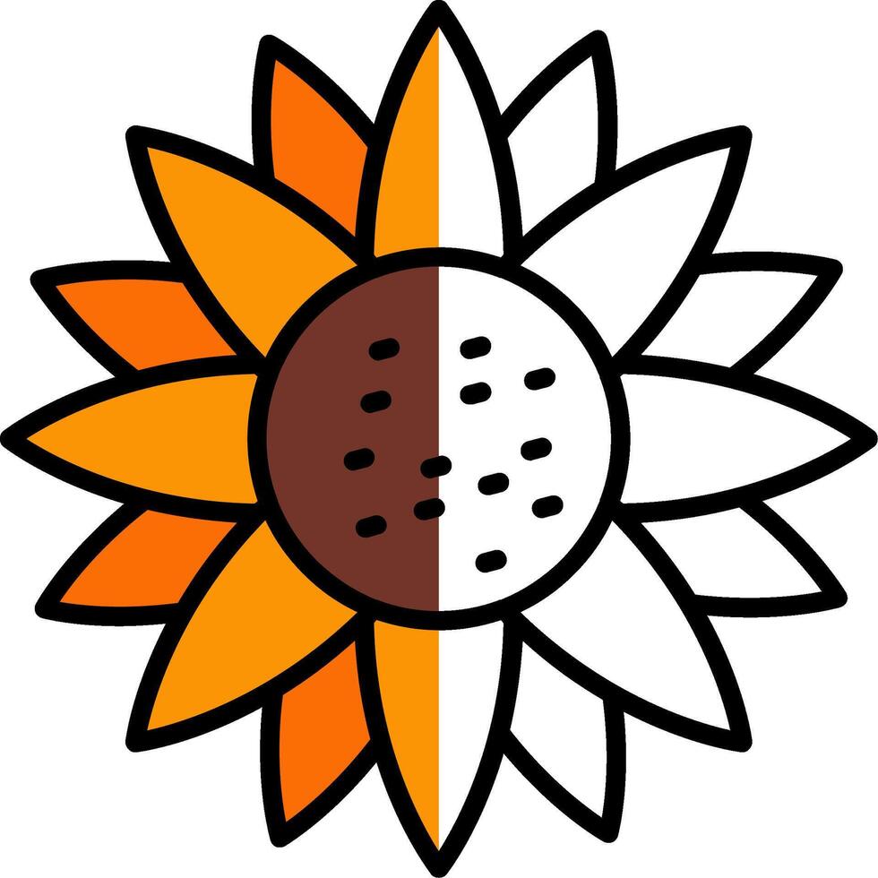 girasol lleno medio cortar icono vector