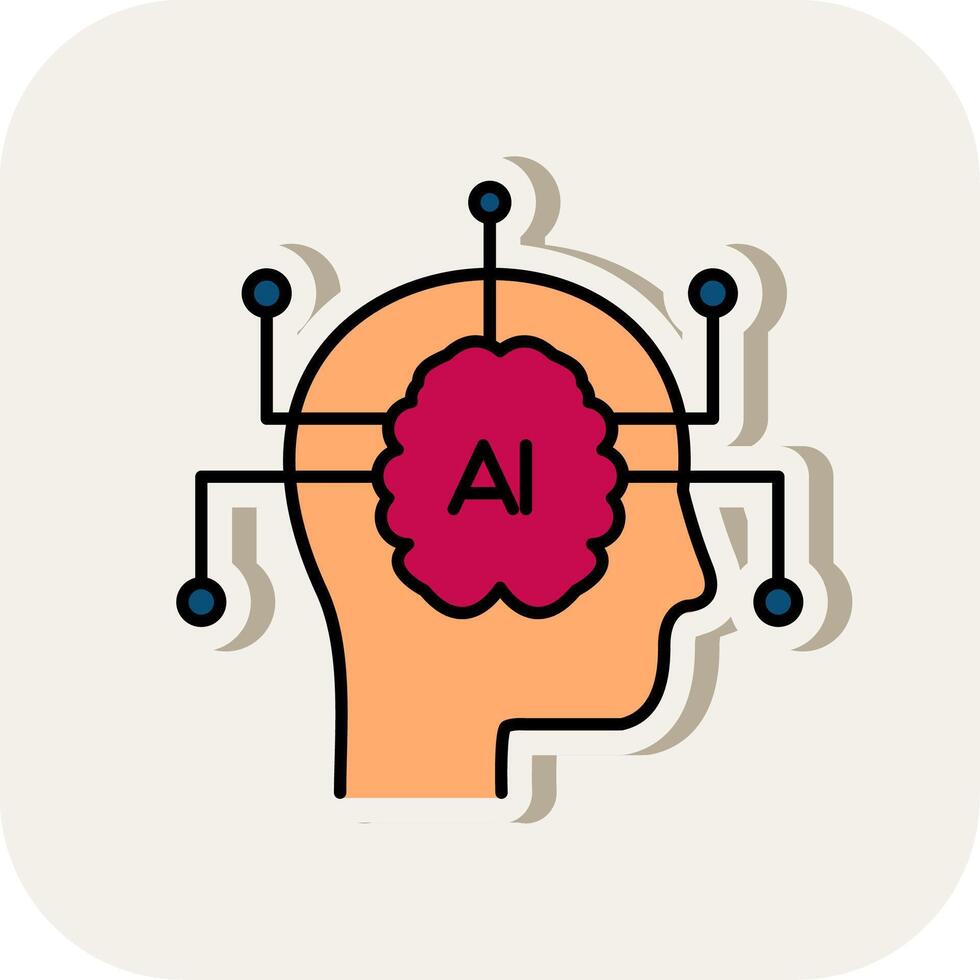 Artificial Intelligence Line Filled White Shadow Icon vector